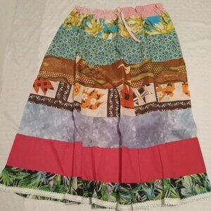Pretty handmade hippie tiered skirt with lace and stretch waistband